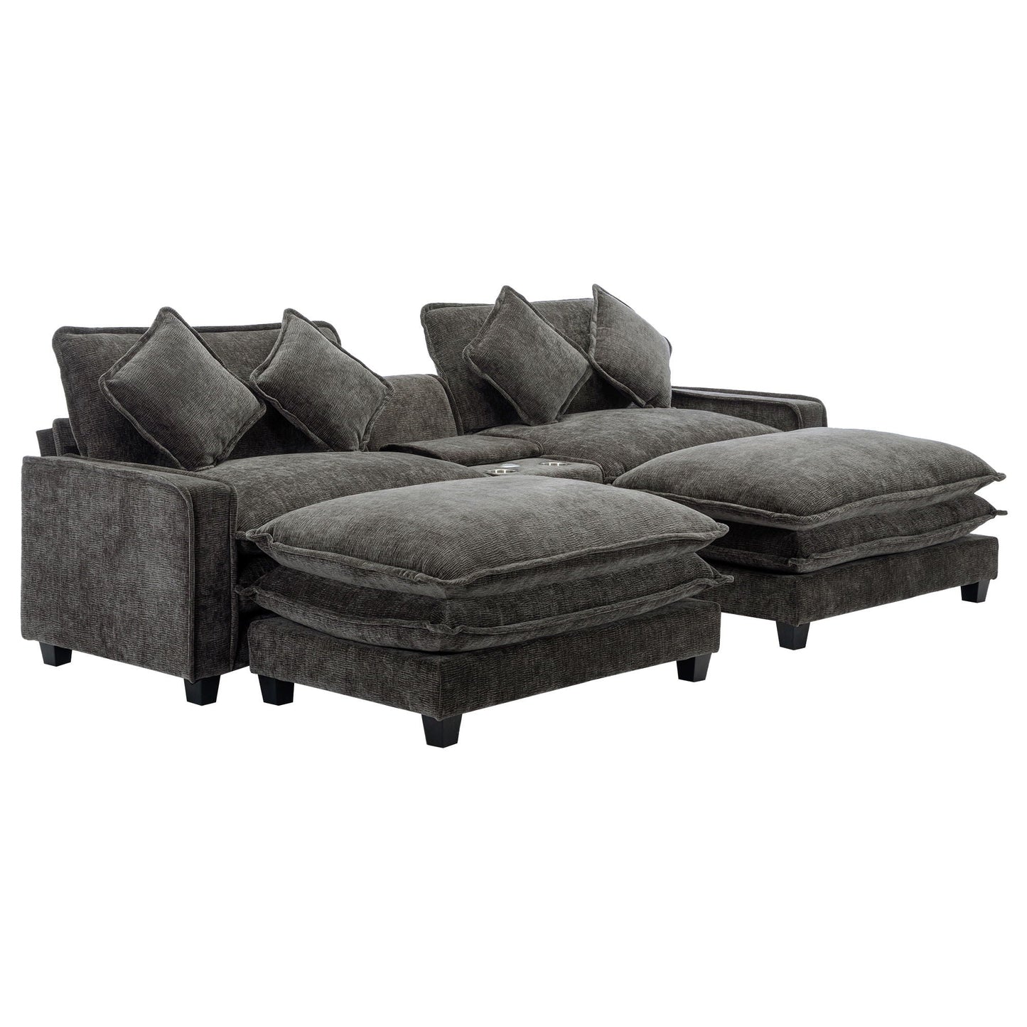 Modern Sectional Sofa With Removable Ottomans, USB Ports