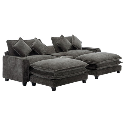 Modern Sectional Sofa With Removable Ottomans, USB Ports