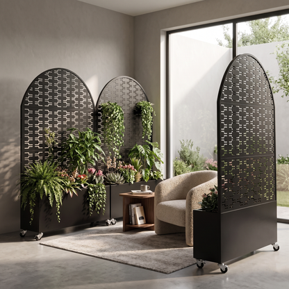 Arched Decorative Privacy Screen with Planter Box