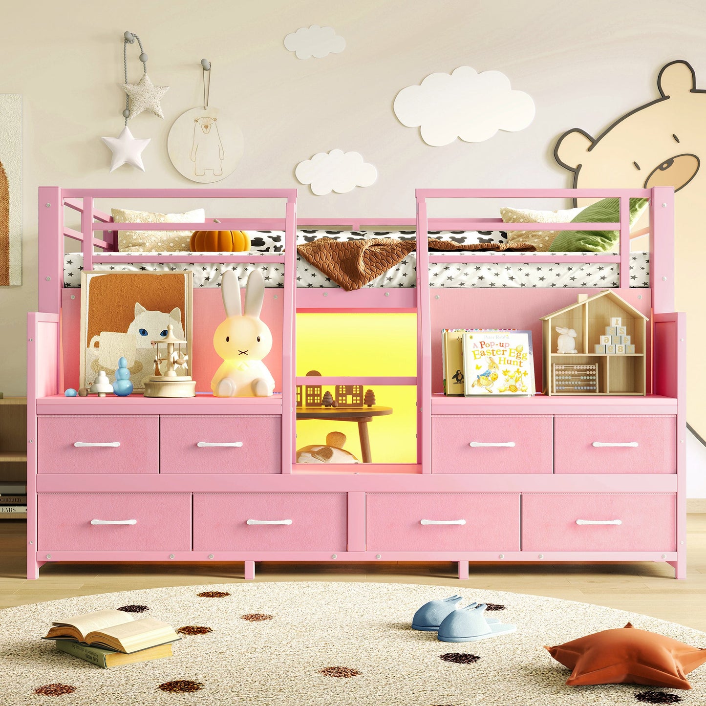 Twin Low Loft Bed with Multi-Storage Spaces
