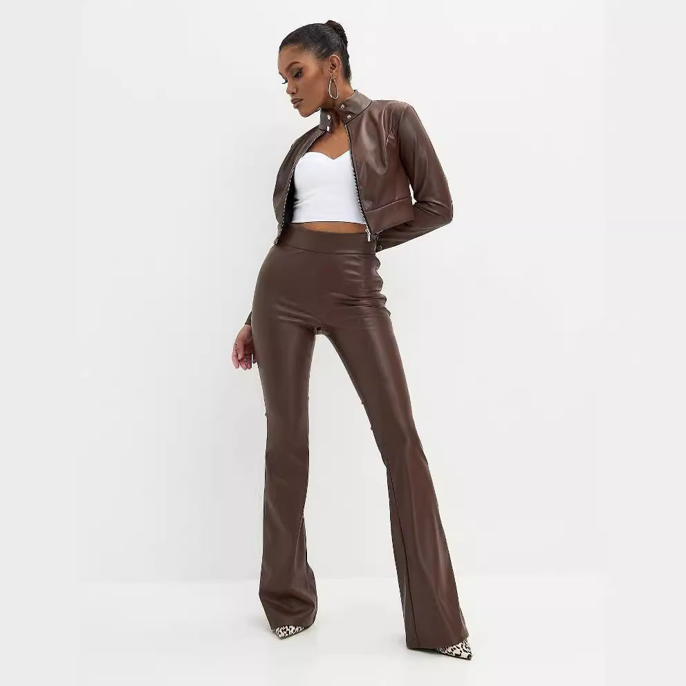 New sexy Red leather Flared Pants Women