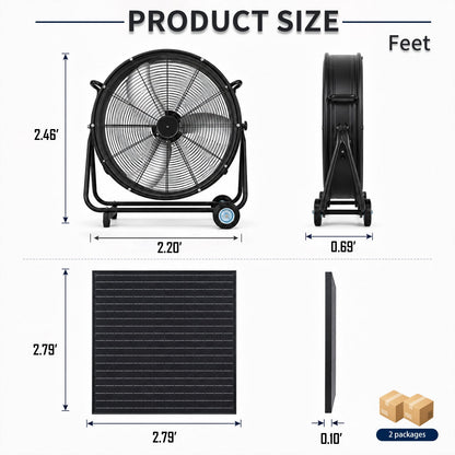 24 Inch Solar Floor-Standing Fan With Adjustable Solar Panel