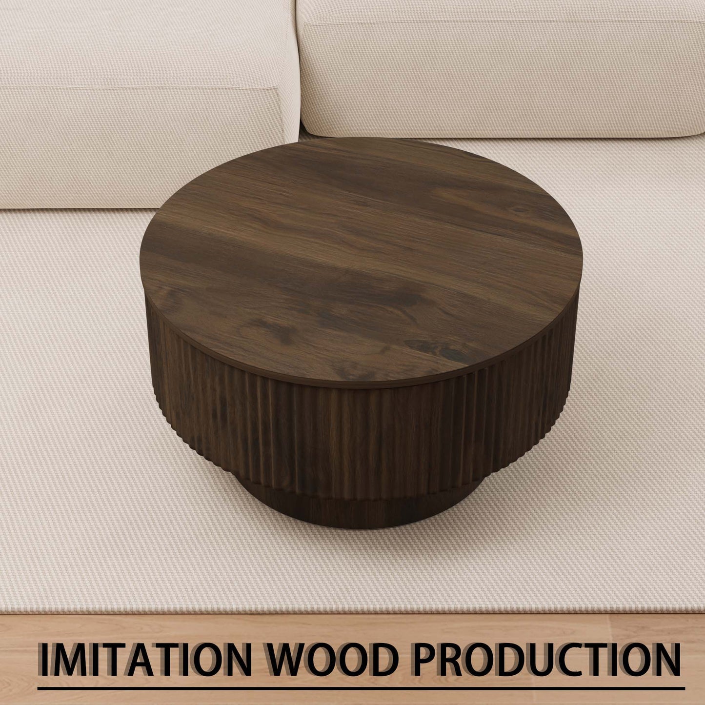 Modern Circular Coffee Table With Stripe Design And Storage Space