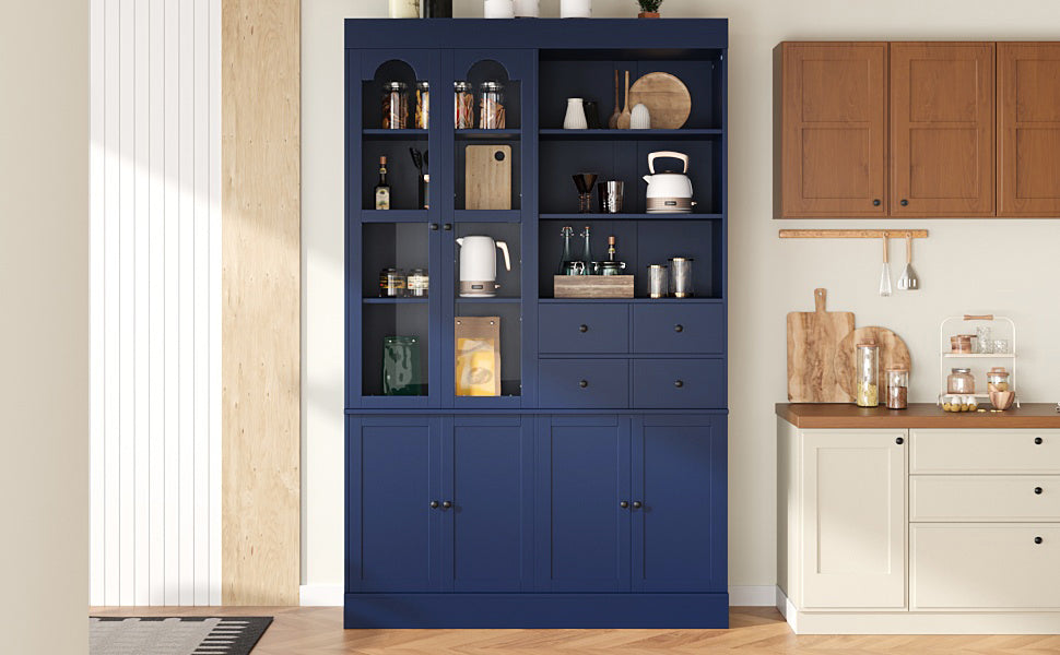 TOPMAX Freestanding Buffet With Hutch - Tall Kitchen Pantry Cabinet
