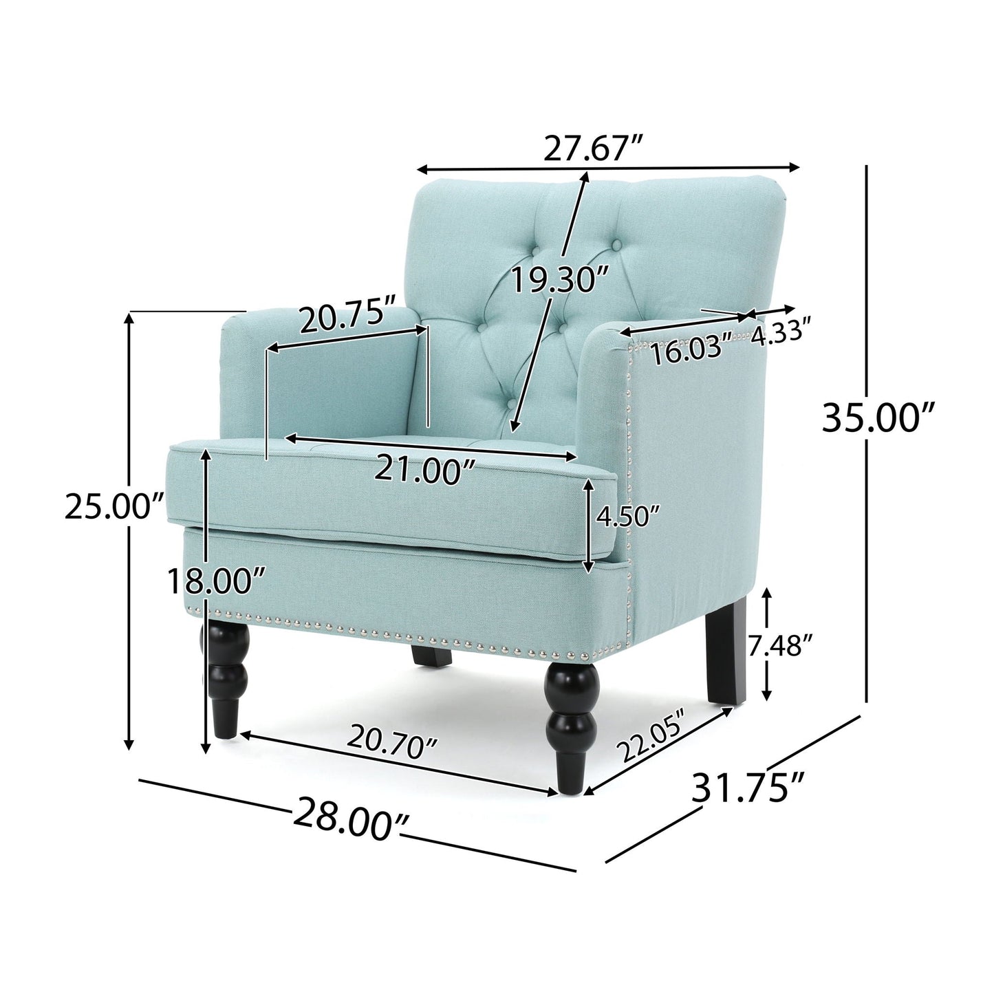 Harrison Tufted Club Chair with Button Tufted Back and Birch Wood Legs