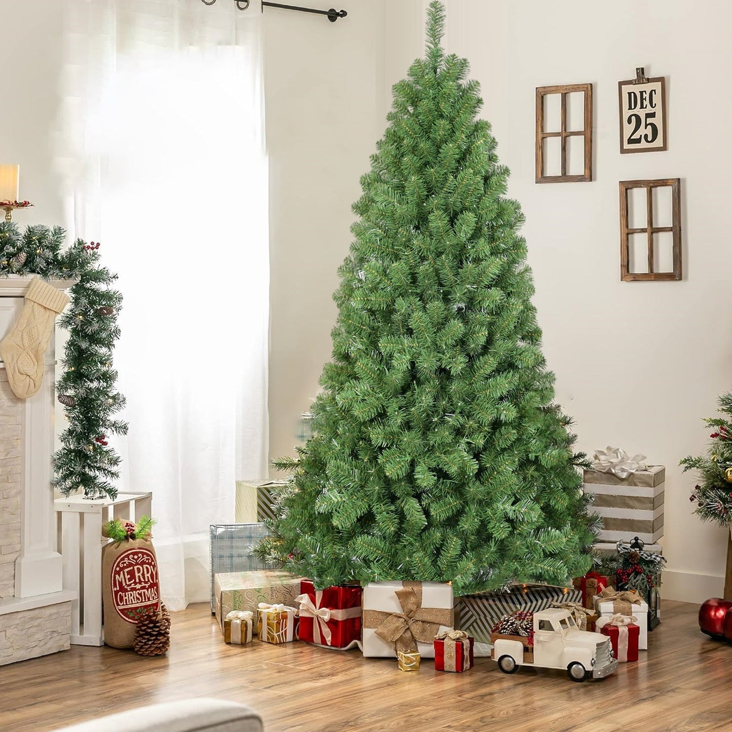 6ft Christmas Tree with Memory Wire, 760 Tips Hinged Artificial PVC Tree, Easy Setup