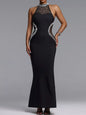 Pearl Detail Rhinestone Sleeveless Maxi Dress