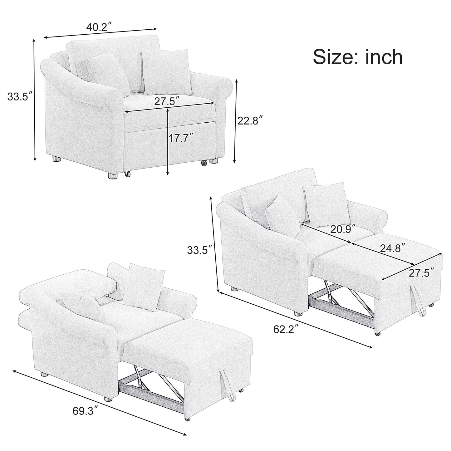 Convertible Sleeper Chair With Adjustable Backrest
