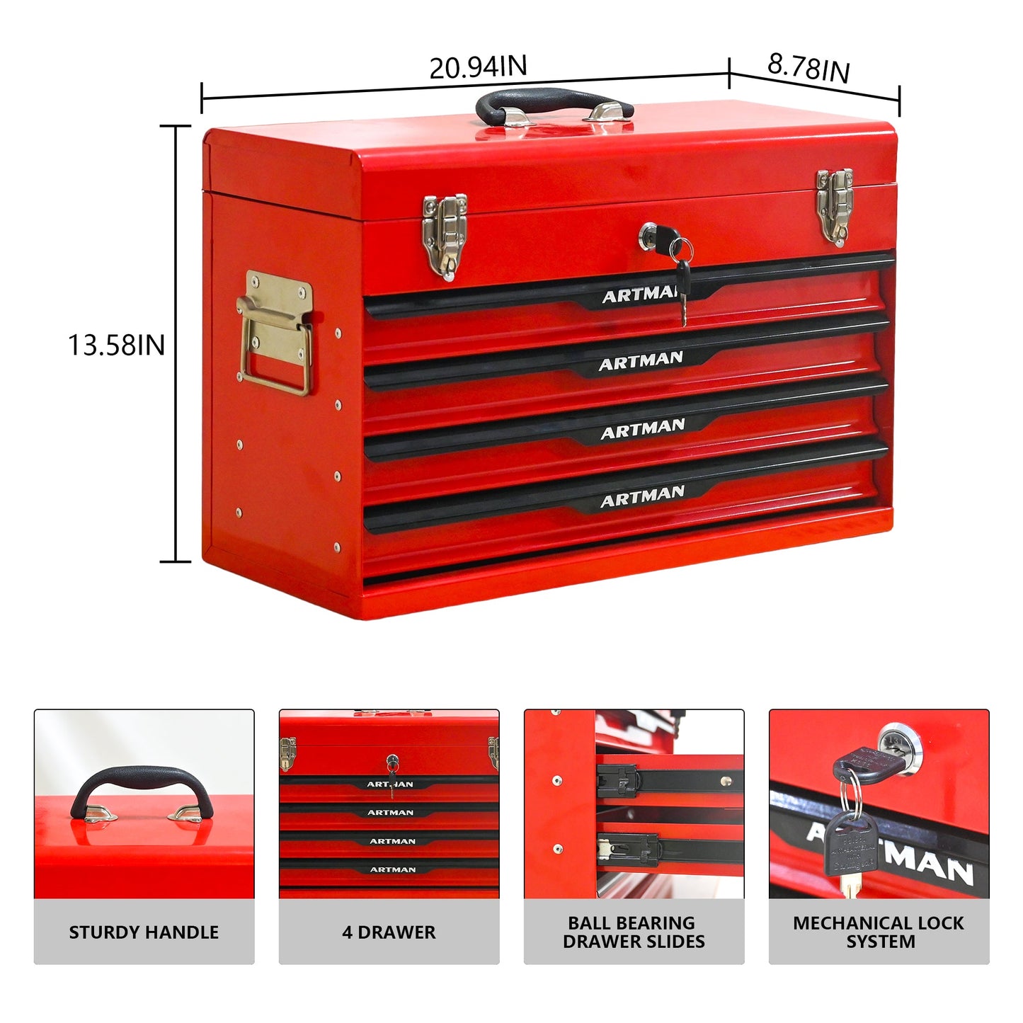 20-inch Steel Portable Tool Box with Drawers