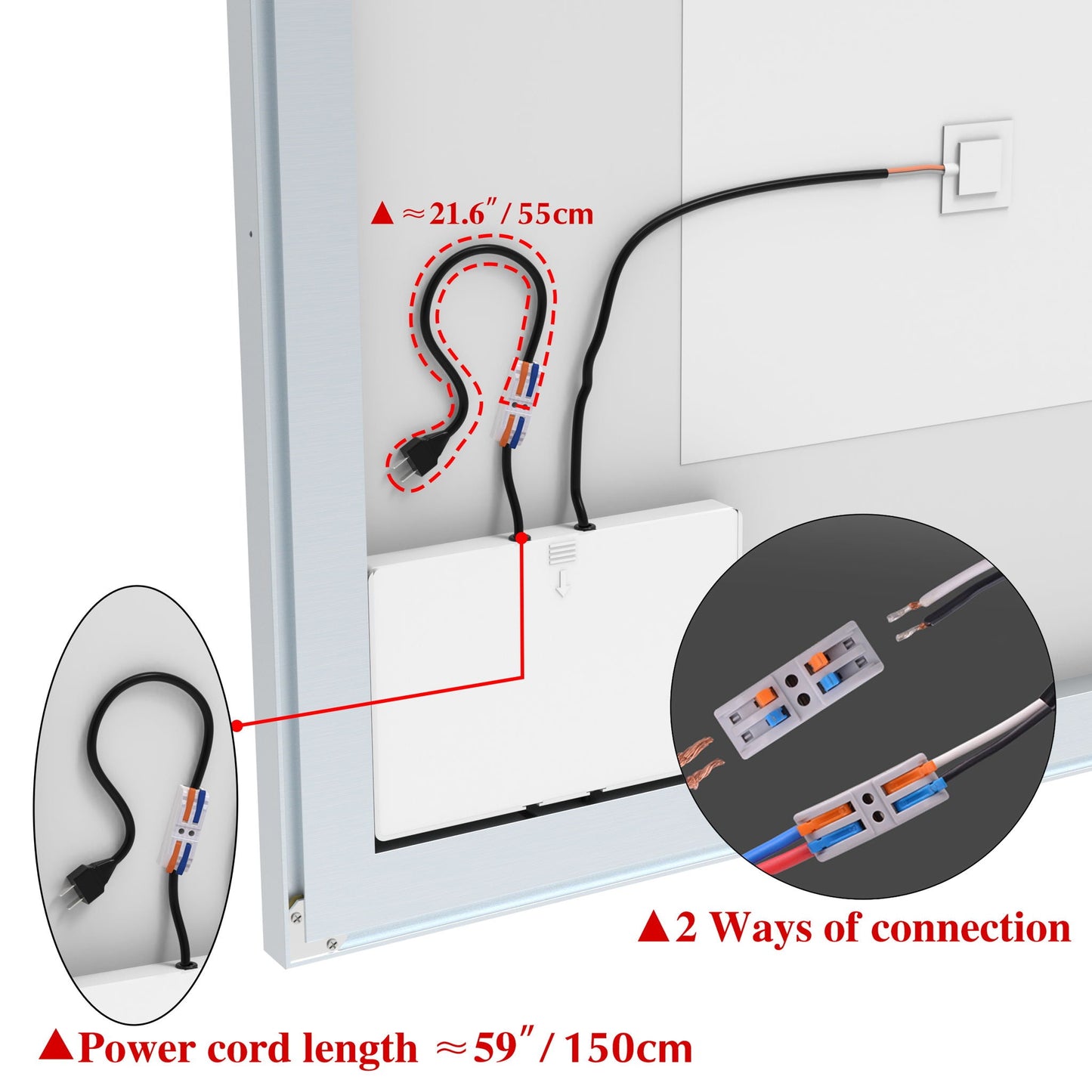LED Bathroom Vanity Mirror Wall Mounted Adjustable / Warm / Natural Lights Anti-Fog Touch Switch With Memory Modern Smart Large Bathroom Mirrors