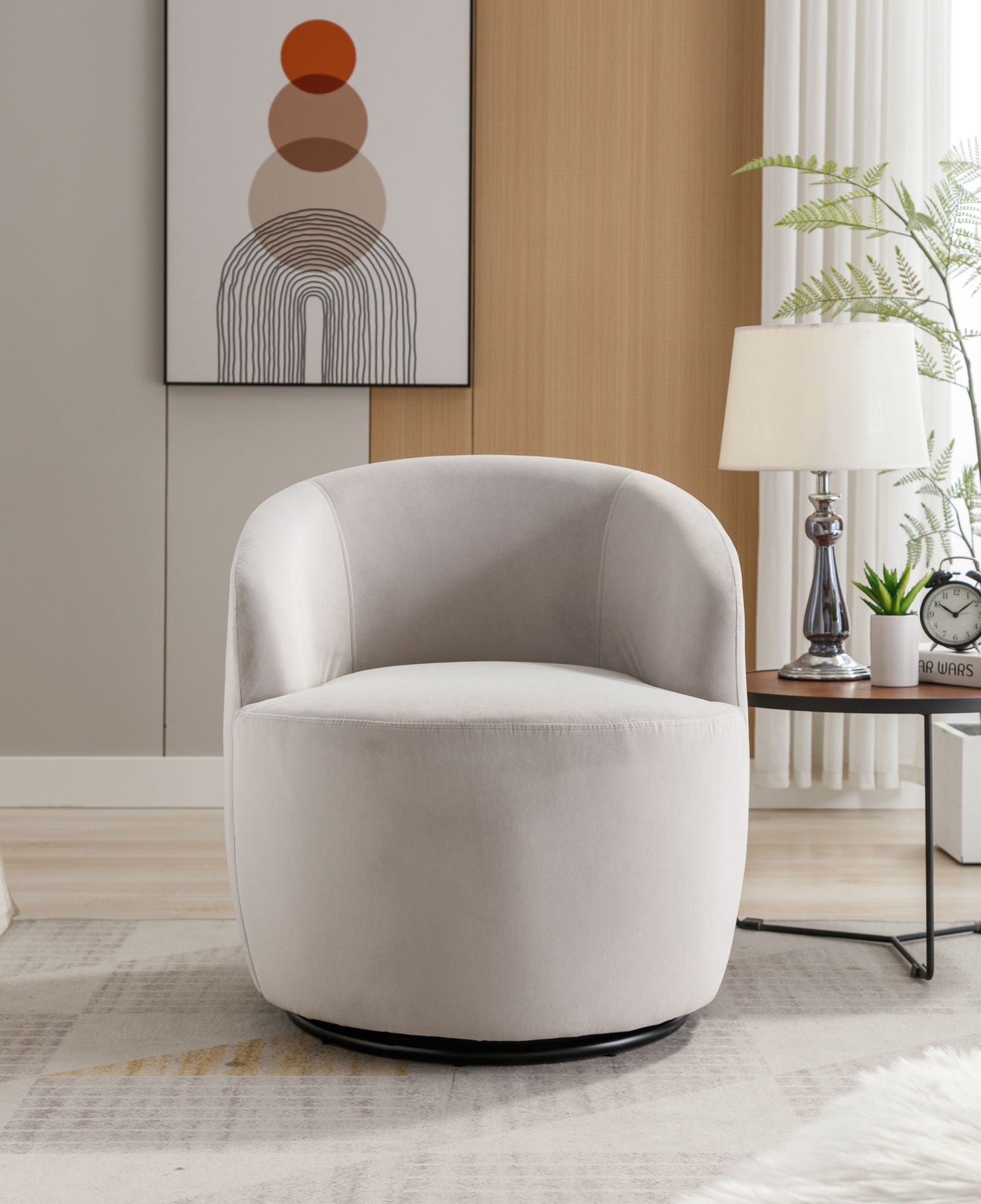 Swivel Accent Armchair Barrel Chair With Powder Coating Metal Ring