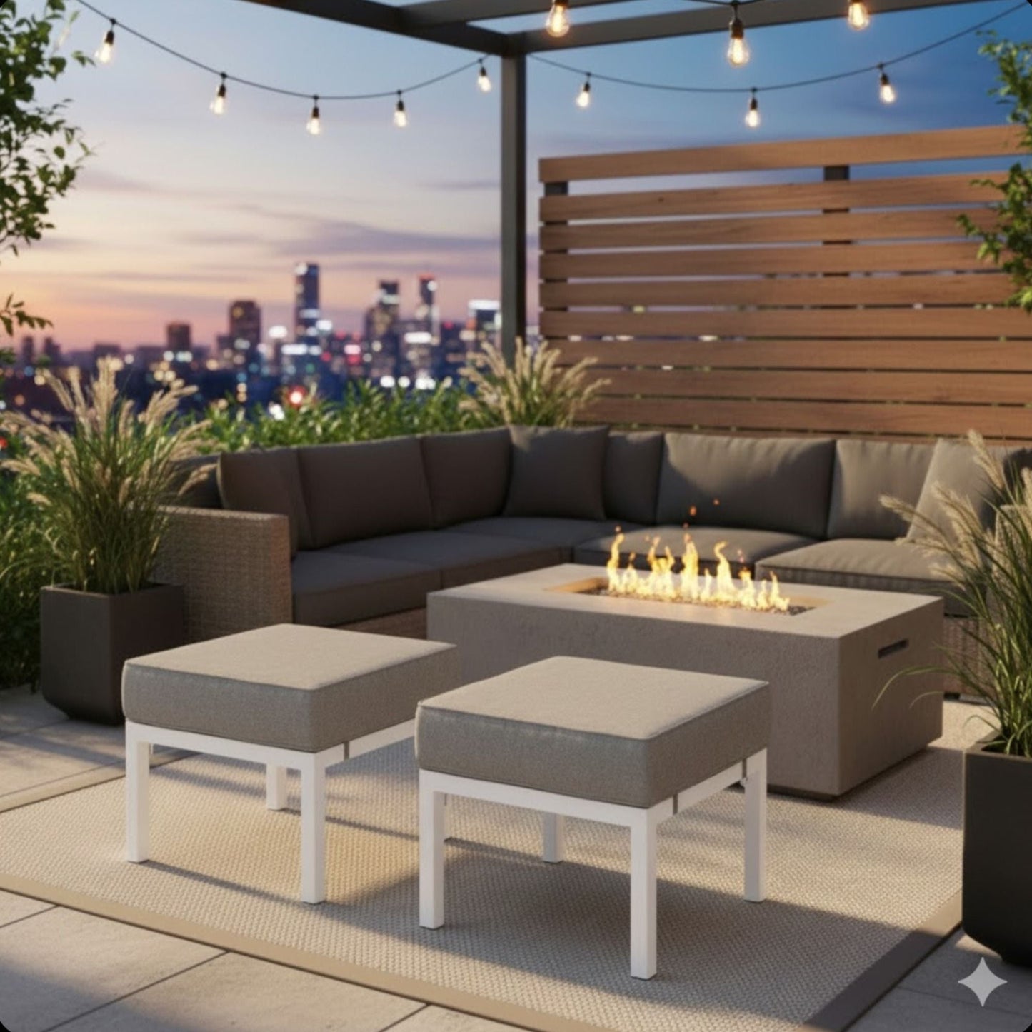 Patio Ottomans With Cushions, All-Weather Footrests (Set of 2)