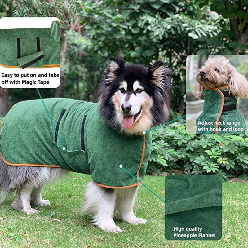 Pet Bathrobe Fast Drying Towel Microfiber Absorbent Soft Bath Robe Adjustable Towel Grooming Coat For Small Medium Large Dog