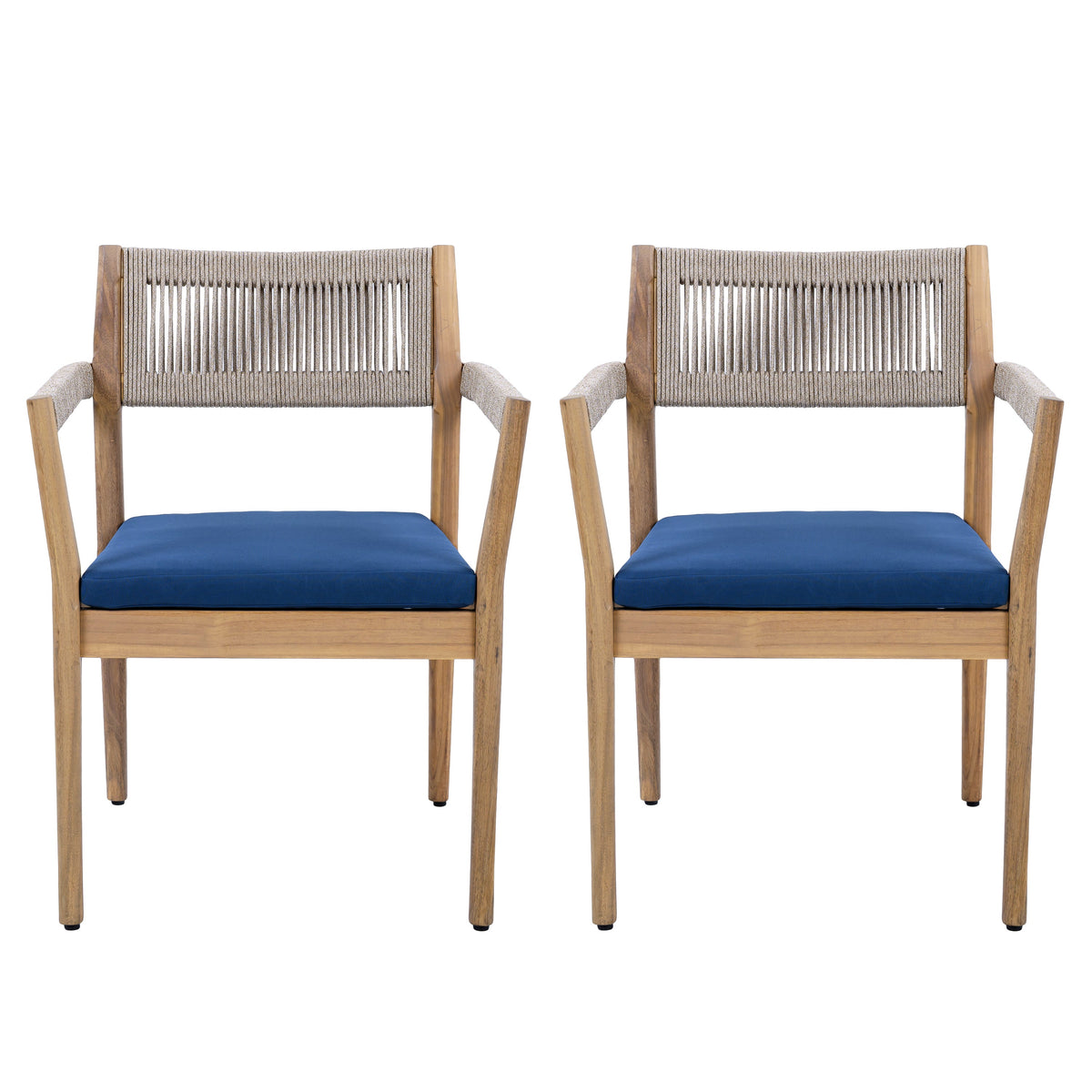 Braided Acacia Wood Outdoor Dining Chairs Set of 4