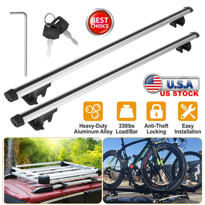 2Pcs Car Roof Top Crossbar Rack Aluminum Alloy Luggage Carrier Rack 330lbs Max Load w/Lock Fit Most Cars SUVs