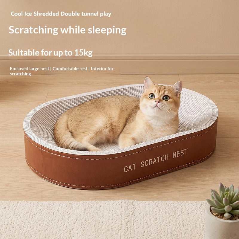 Cat Scratcher And Cat Bed Combo, White Cardboard, Highly Durable With Minimal Shedding, Large Size, Equipped With A Bell Tipped Ball Your Cats Perfect Self Entertainment Toy, Pet Supply