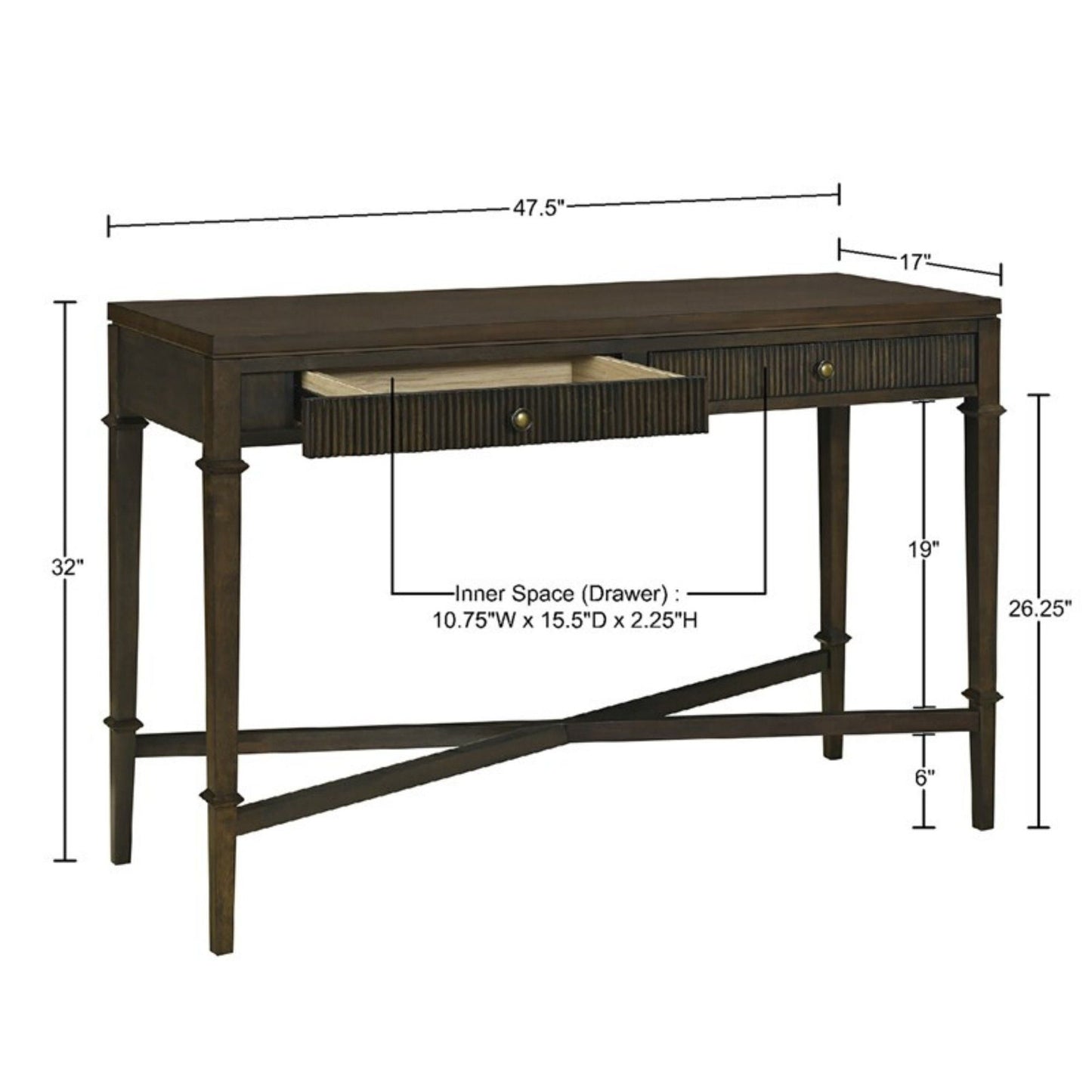 Fluted 2 Drawer Storage Console Table - Brown