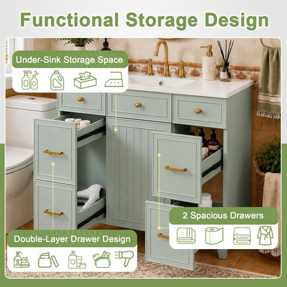 36" Green Bathroom Vanity with Ceramic Sink