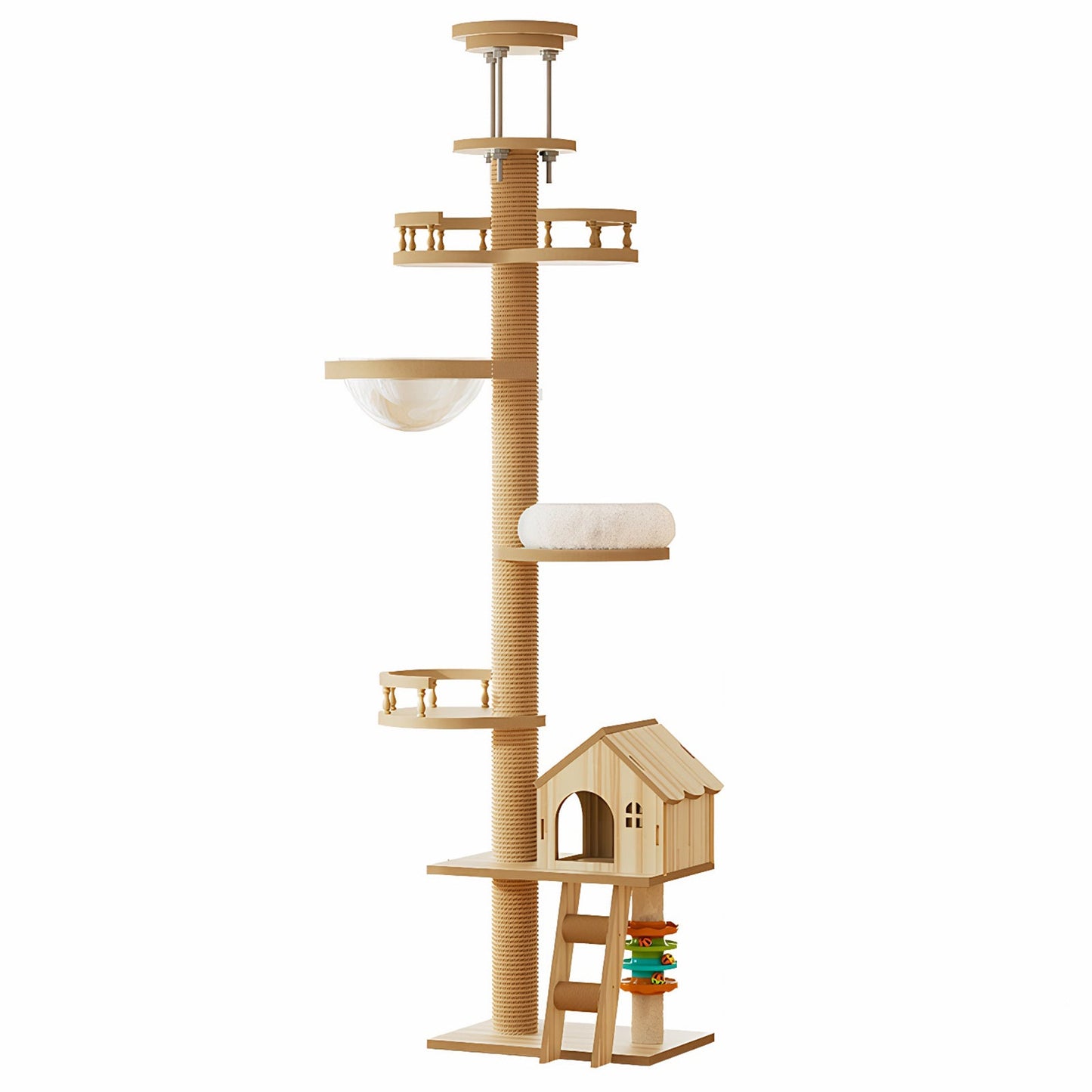 Floor to Ceiling Cat Tree with Adjustable Height and Condo Cave Bed