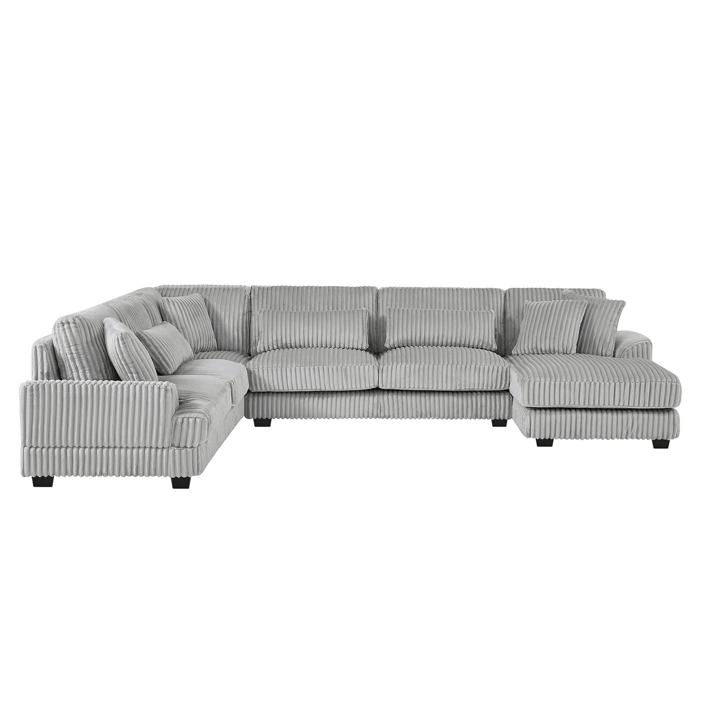 U - Shaped Sectional Sofa With Chaise Lounge, Oversized Living Room Sofa - Gray