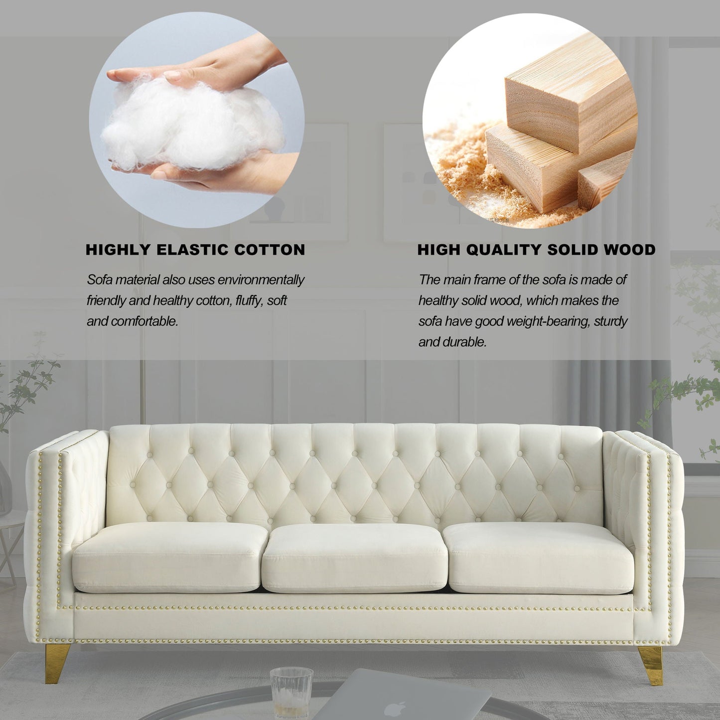 Modern Sofa With Button Tufting, Upholstered Couch For Living Room