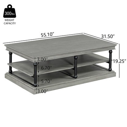 55.1" Wood Coffee Table with Storage Shelves