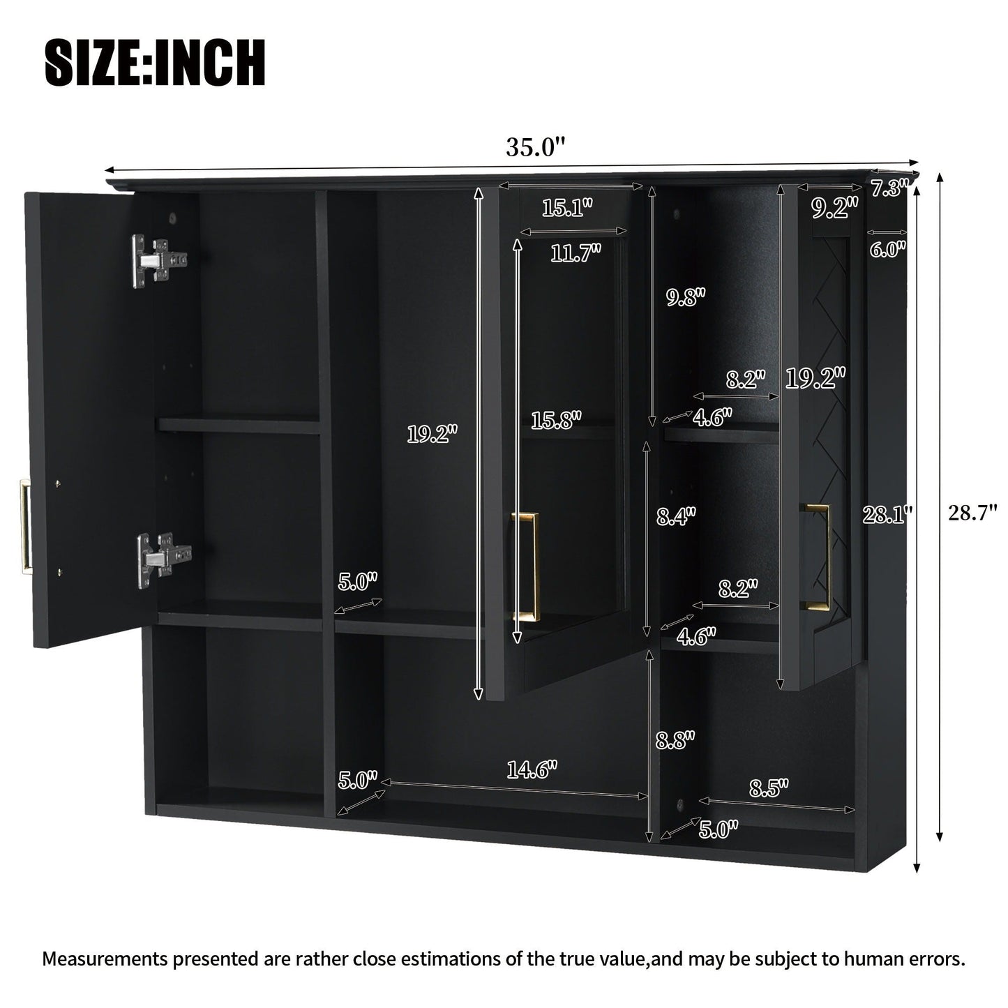 Modern Wall Mounted Medicine Cabinet with Adjustable Shelves and Soft Close Doors