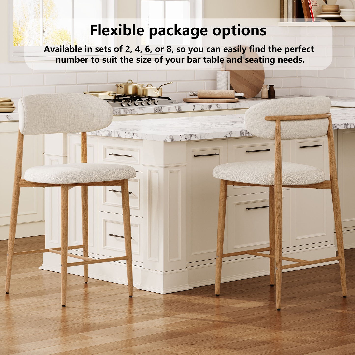 Upholstered Counter Height Bar Stools For Kitchen Island (Set of 2) - Beige