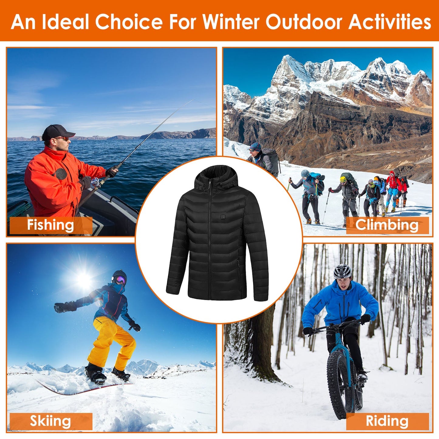 Heated Jacket with 8 Heating Zones & Detachable Hood