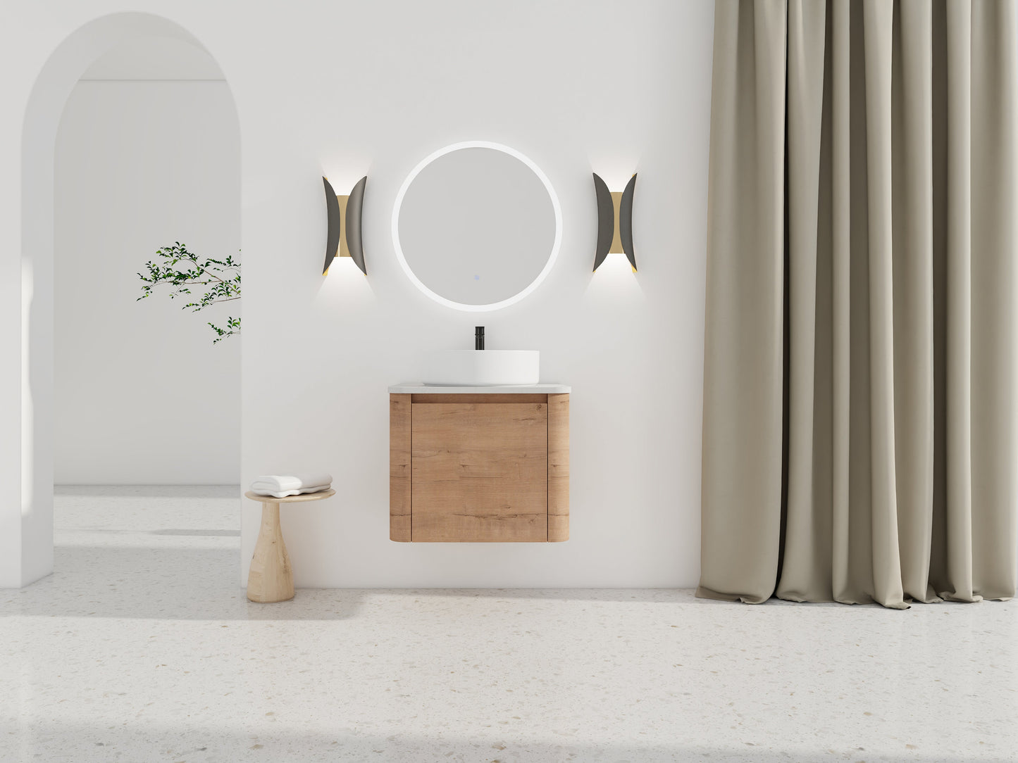 24" Wall-Mounted Bathroom Vanity With Ceramic Art Sink & Soft-Close Door