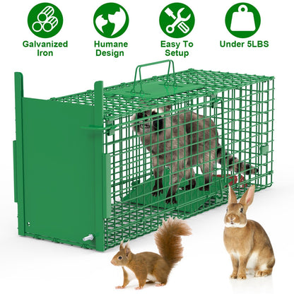 30in 1 Door Live Animal Cage Trap For Animals Under 5LBS Easy To Setup Humane Galvanized Iron Trap Cage For Small Cats Rabbits Squirrels Moles Chipmun