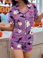 Halloween Ghost Print Button-Down Top and Shorts Lounge Set