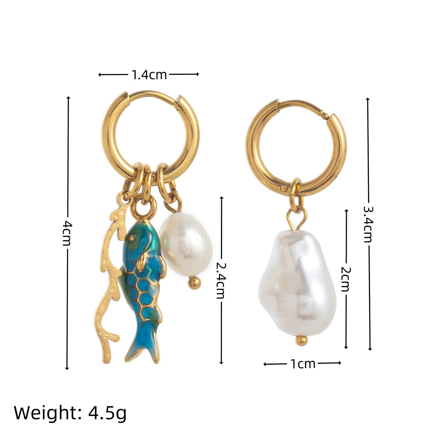 Fashionable Coral Small Fish And Conch Shell Earrings