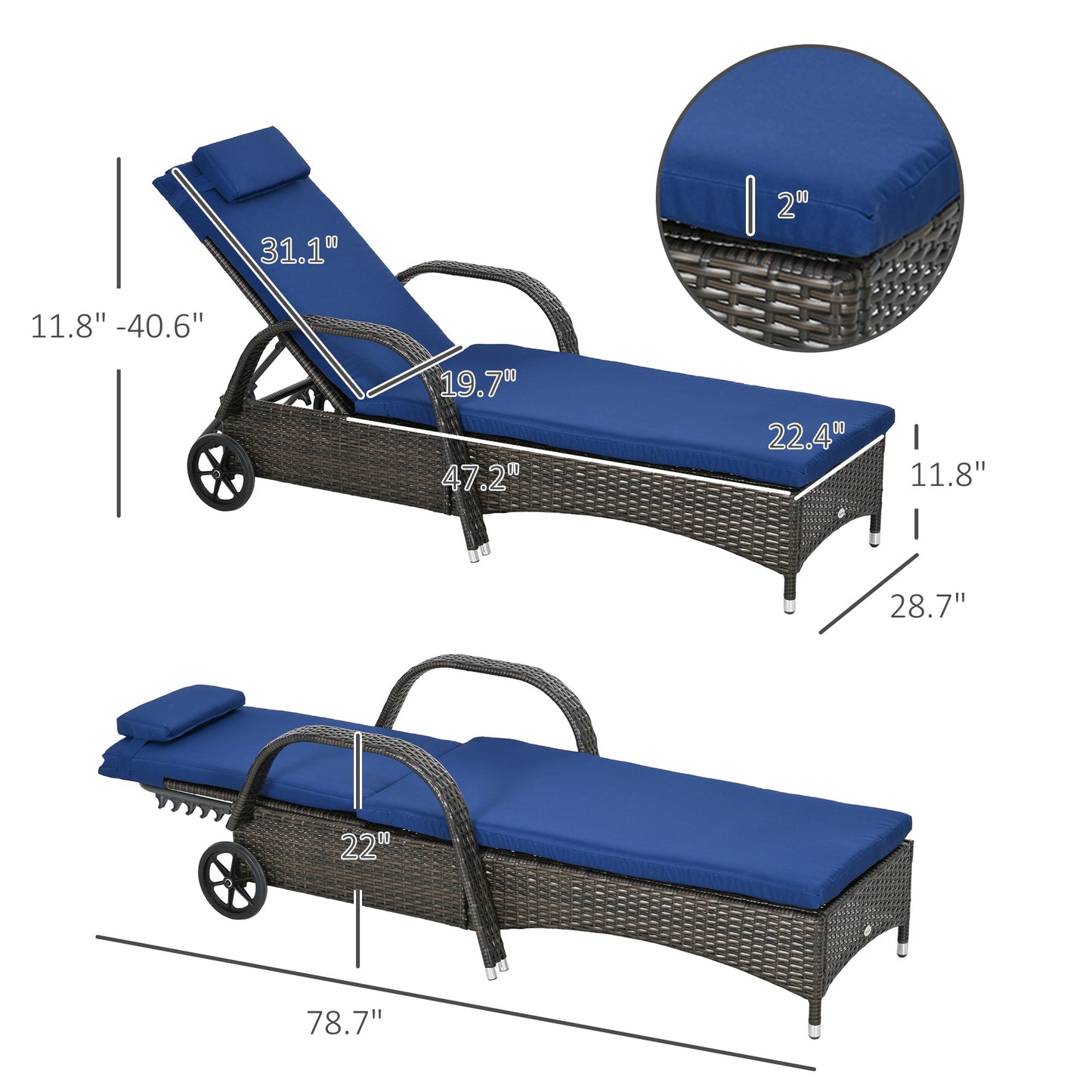 Outsunny Wicker Outdoor Chaise Lounge
