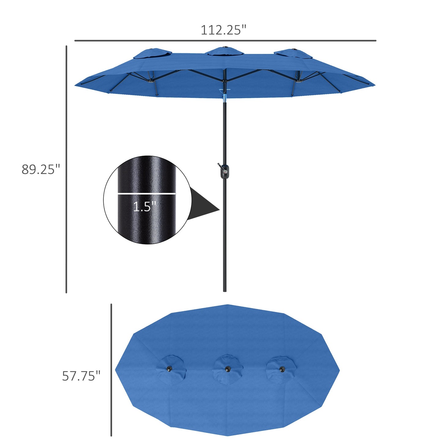 Outsunny 9.5' Double-Sided Patio Umbrella with 3 Air Vents, Tilt and Crank
