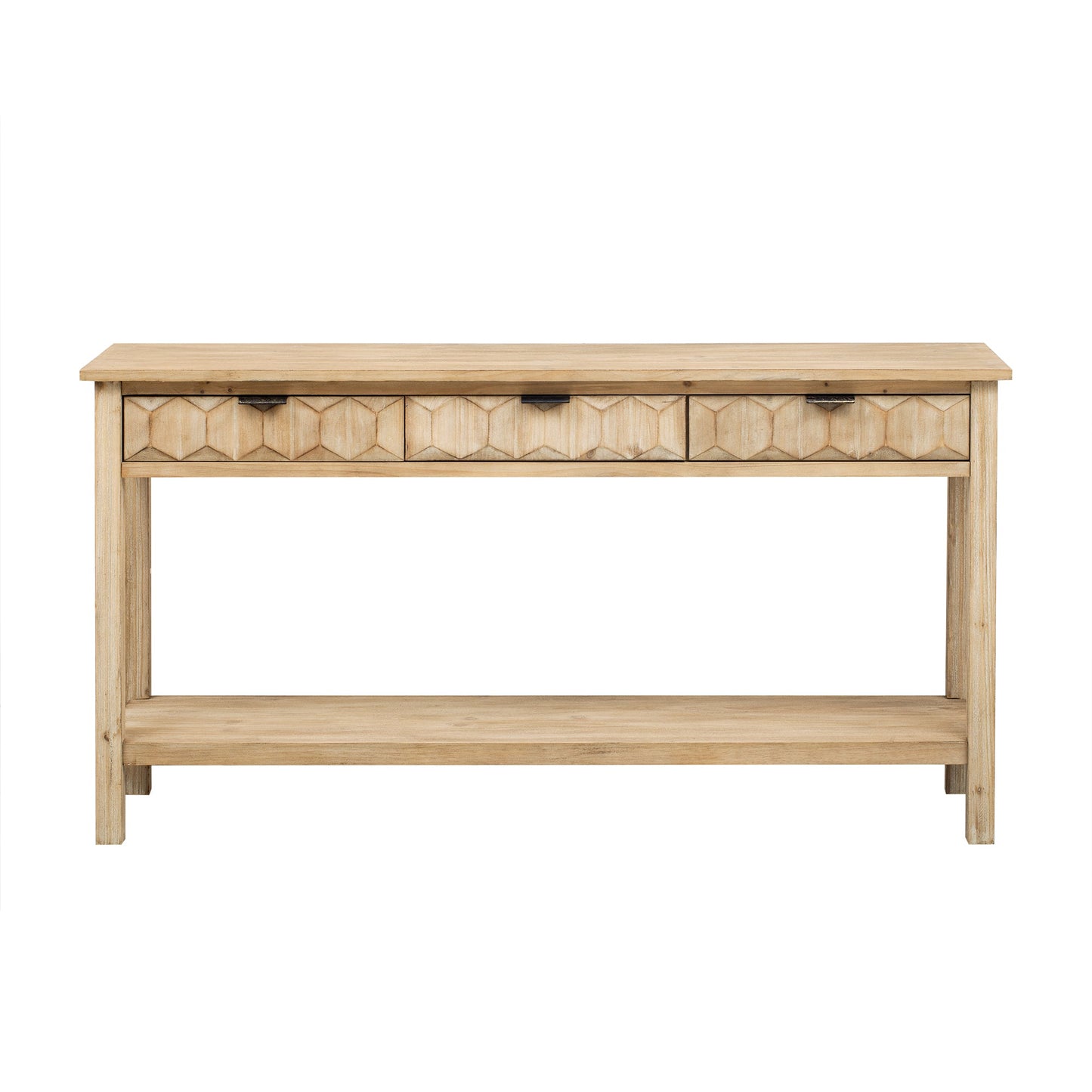 U_Style 58.3'' Fir Veneer Entryway Table with Honeycomb-patterned Fronts