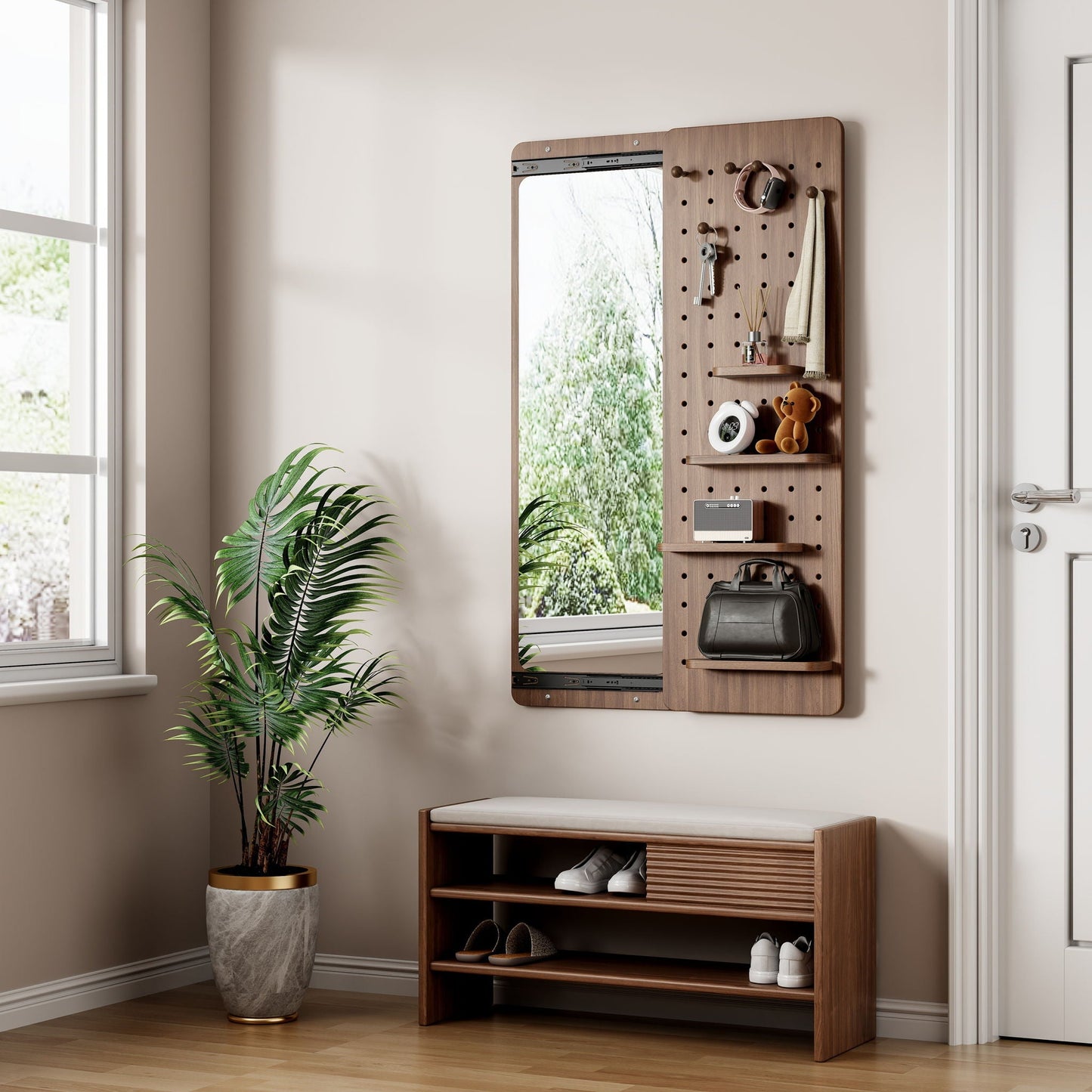 Wall Mounted Full Length Mirror With Shelf And Hook