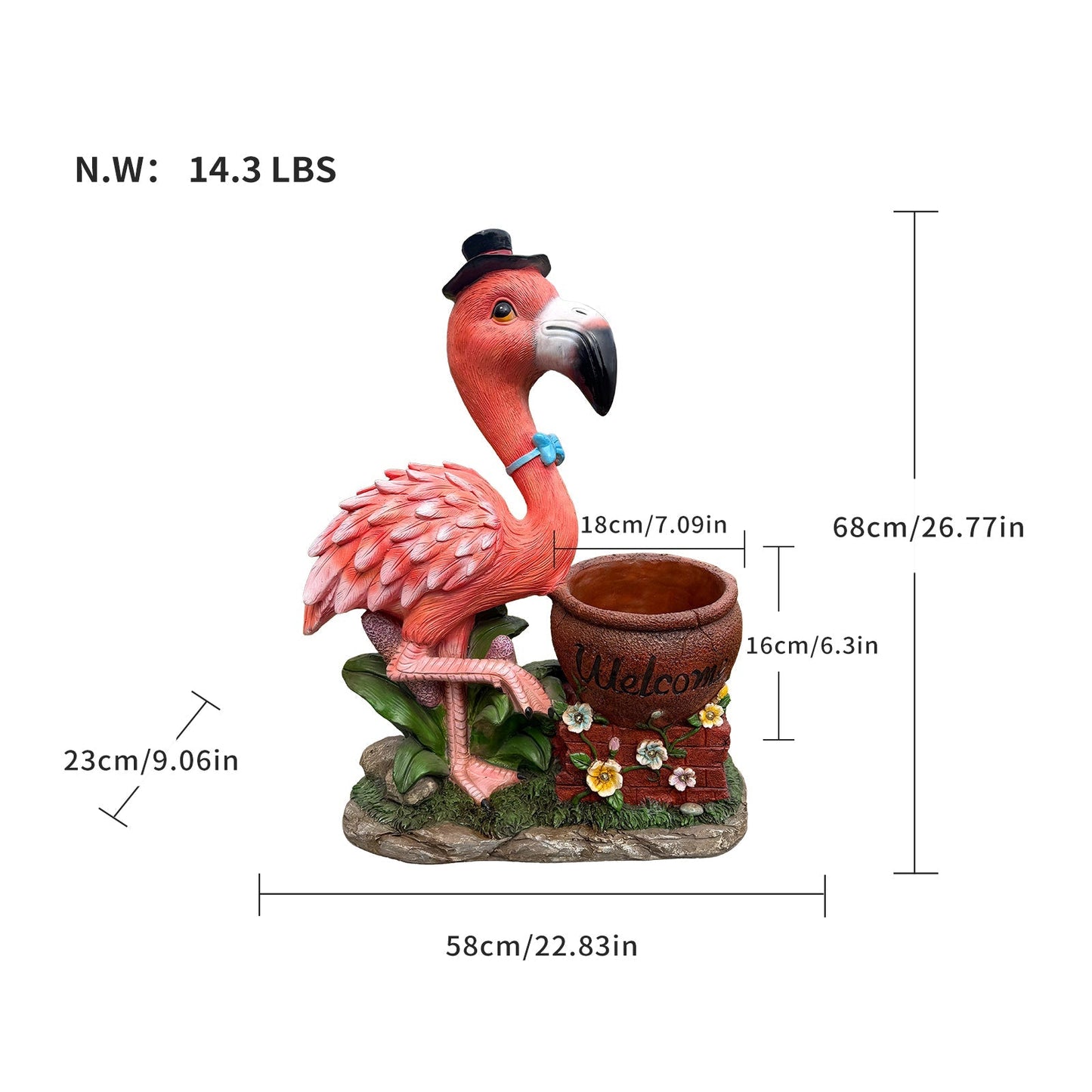 Outdoor Garden Sculpture Flamingo Flower Pot Planter