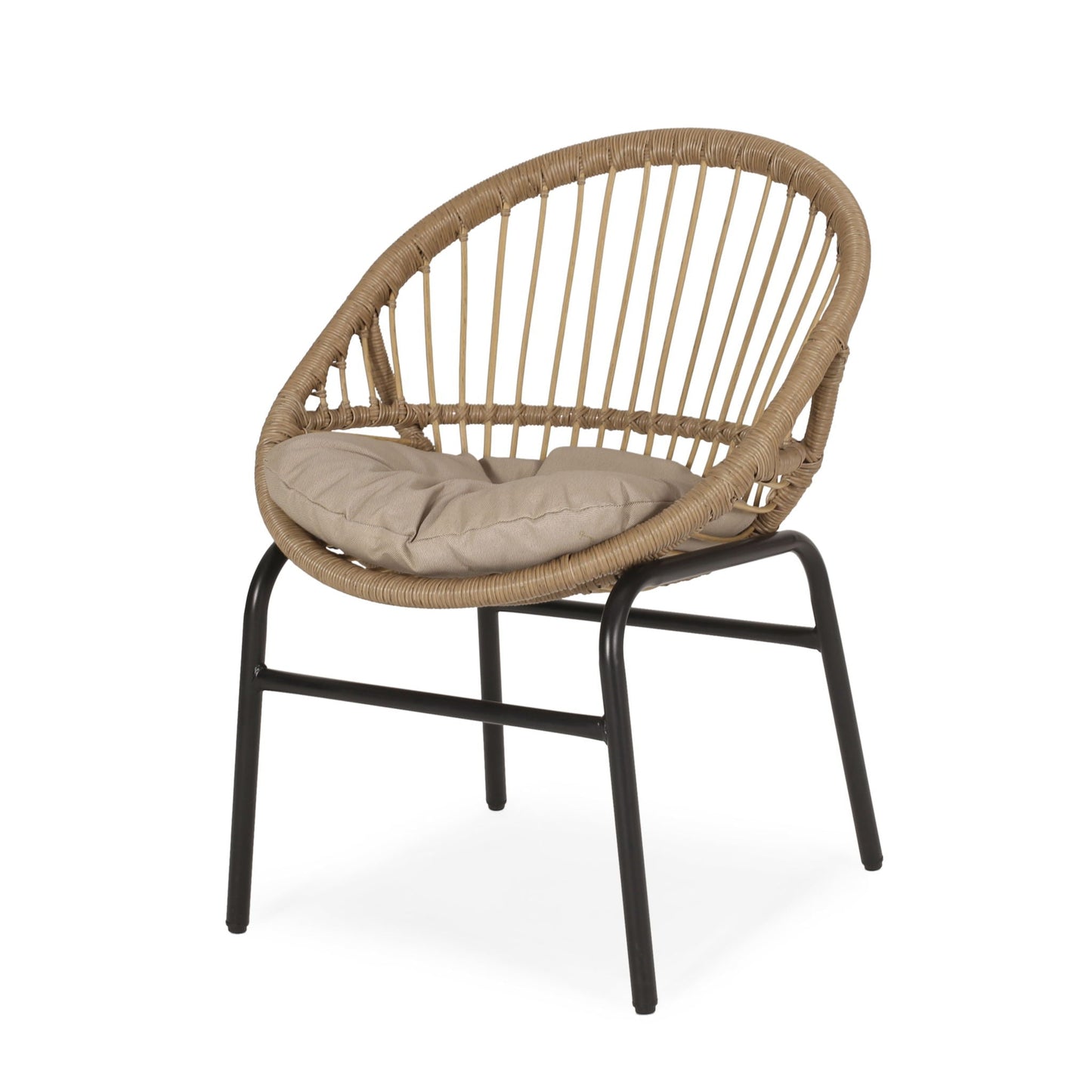 Outdoor Accent Chair With Curved Back And Basket Frame (Set of 2) - Light Brown / Beige