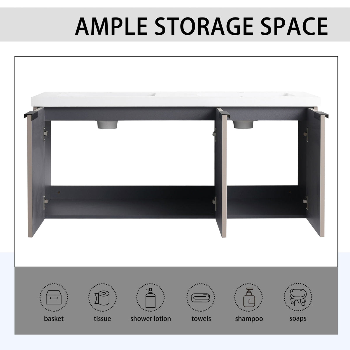 Contemporary Wall Mounted Bathroom Vanity With Resin Double Sink