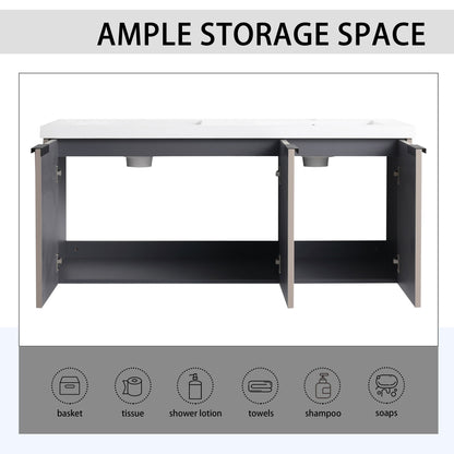 Contemporary Wall Mounted Bathroom Vanity With Resin Double Sink