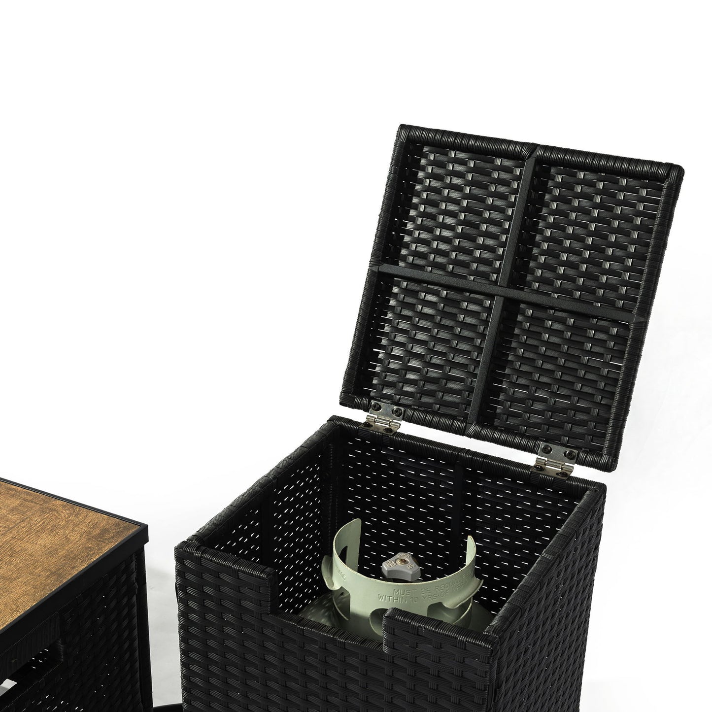 32" Propane Gas Fire Pit Table With Propane Tank Cover, 50000 Btu Rectangular Steel Fire Pit With Beautiful Wicker Base