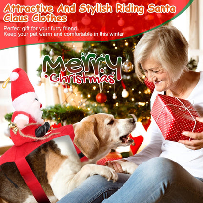 Pet Christmas Costumes Red Winter Coat for Dog Riding Santa Claus with Bell Clothes New Year Outfit Cosplay Costumes Party Dress Up For Cats