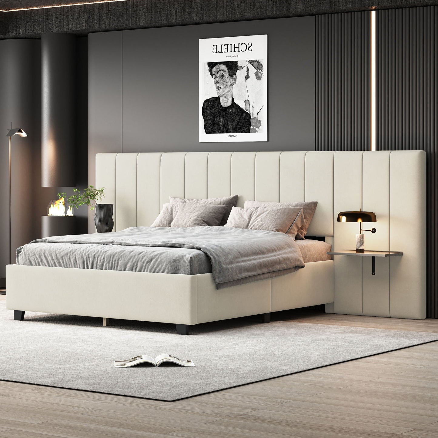 Upholstered Platform Bed With Big Headboard