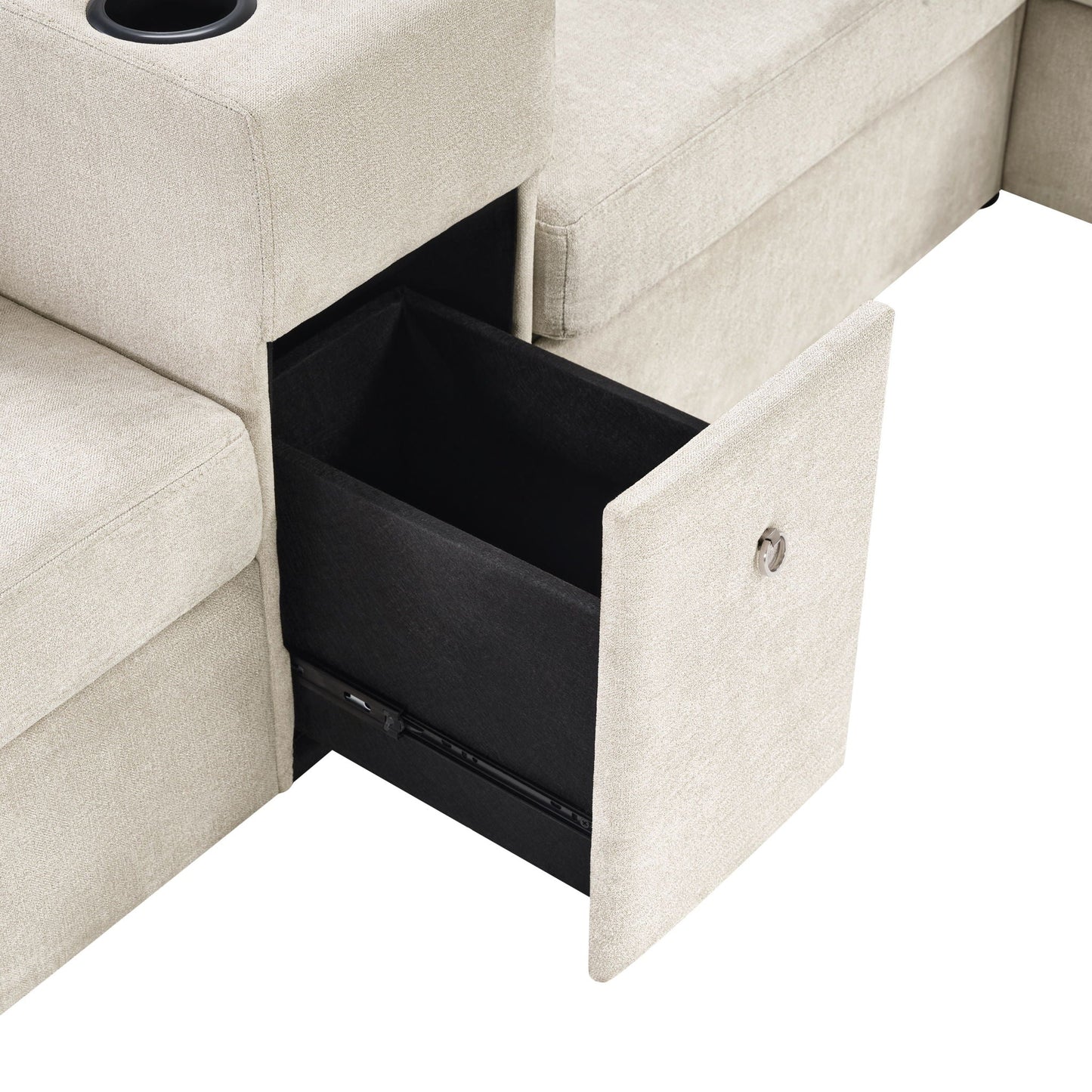 Modular 5 Seat U-Shape Sectional Sofa With Chaise Lounge, Built In Cup Holders And Storage Drawer