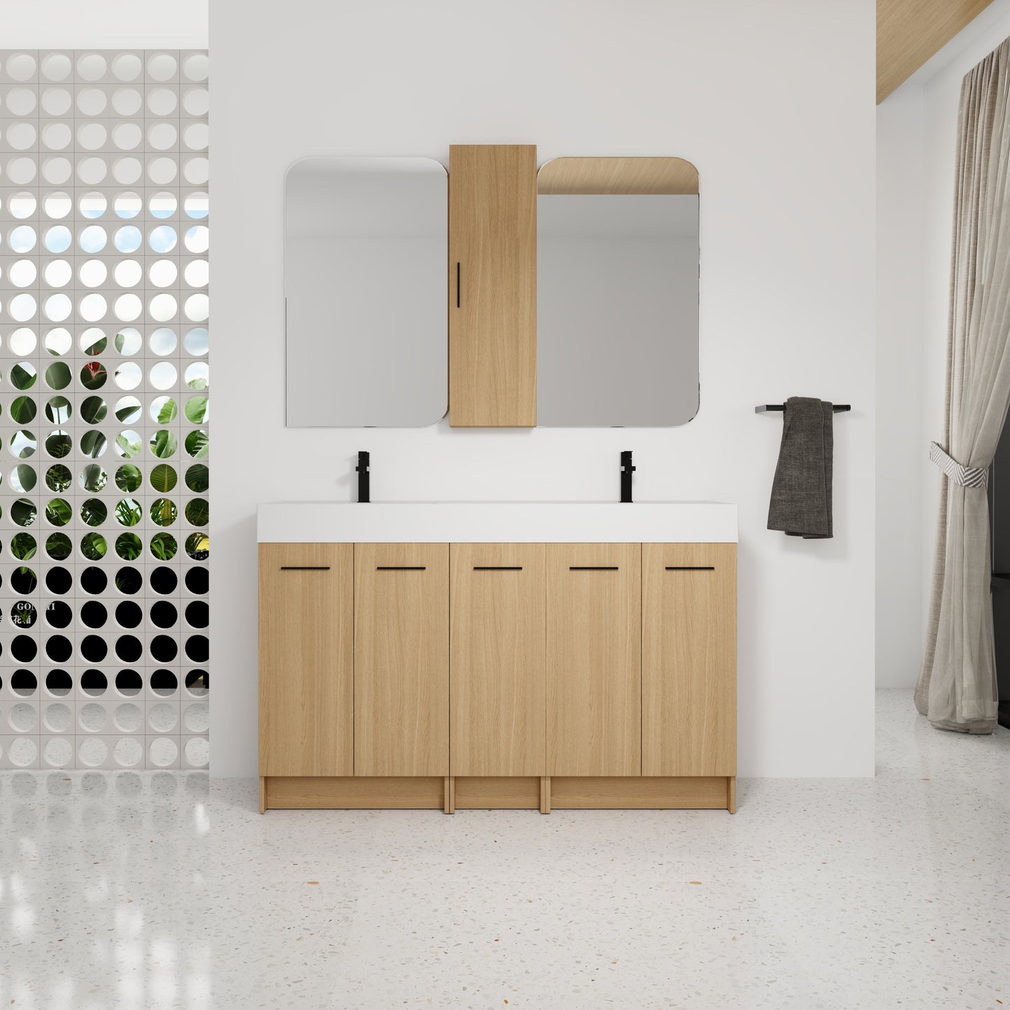 60" Double Sink Bathroom Vanity Set with Tall Cabinet