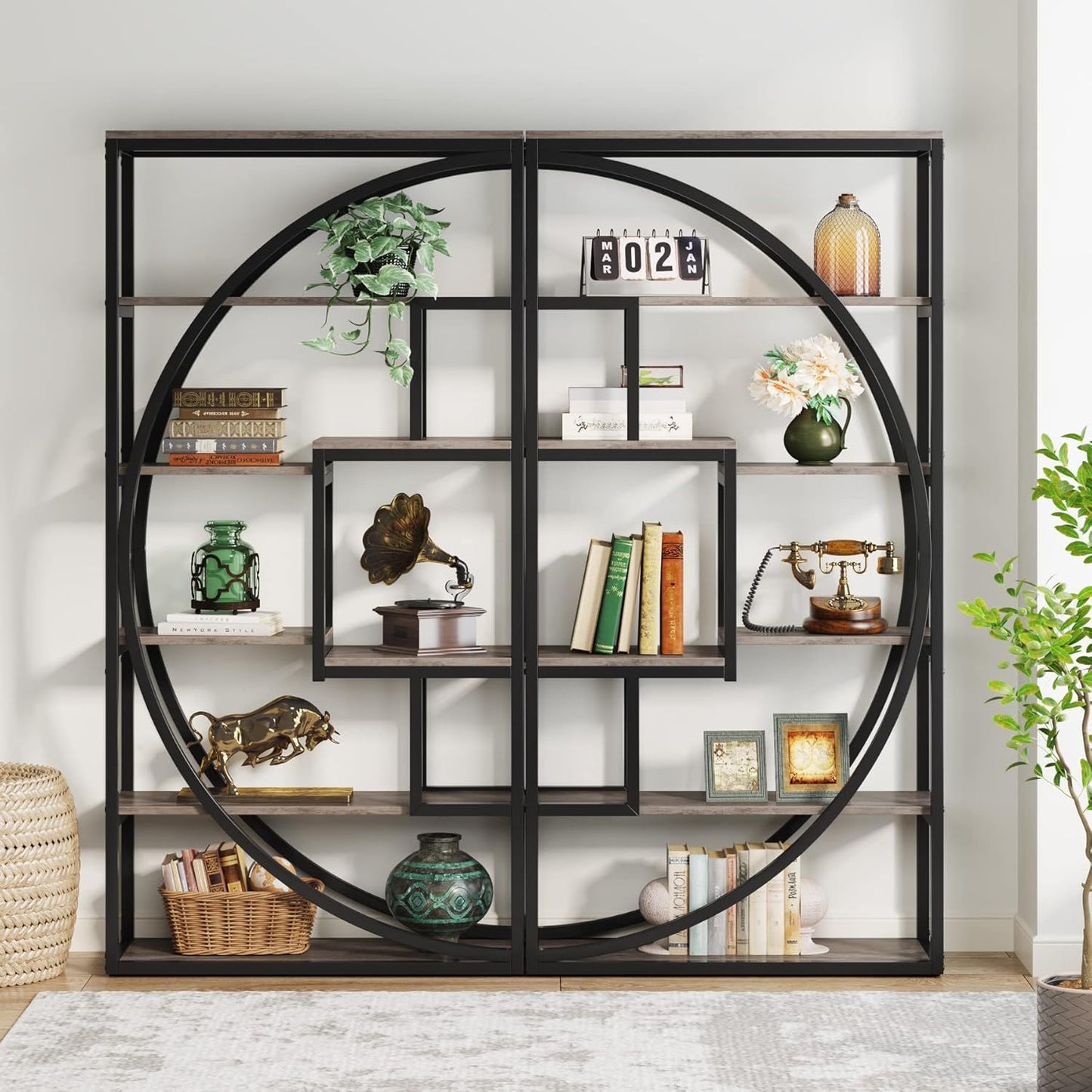 5 Tier Etagere Bookshelf With 8 Open Shelves Organizer For Living Room