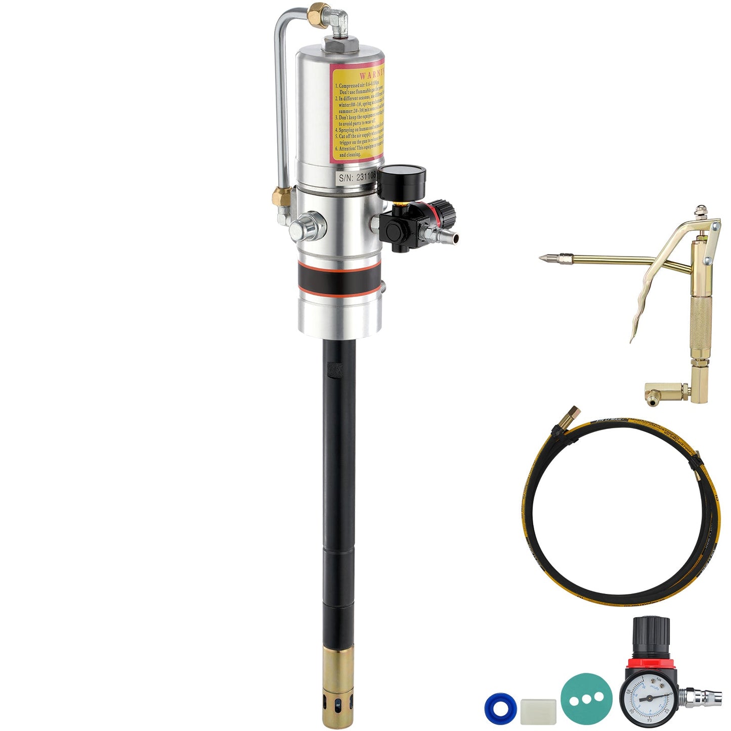 VEVOR Air Operated Grease Pump with 13 ft Hose and 360° Swivel Gun
