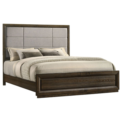 Atlas 63-inch Eastern King Upholstered Panel Bed Grey and Dark Oak