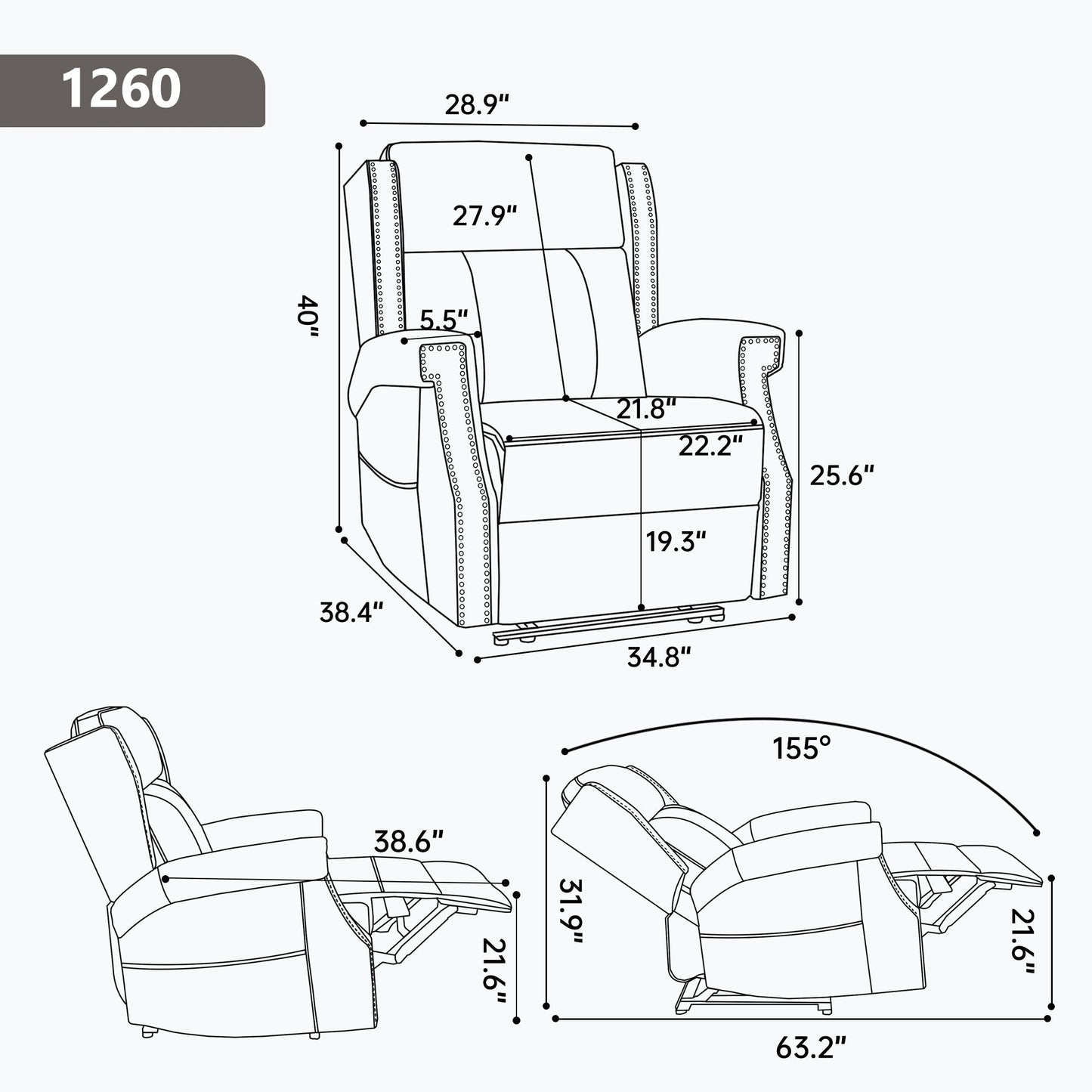 Manual Recliner Chair  With Heavy Duty Motion Mechanism, 8 Vibrating Nodes And 3 Massage Modes For Living Room